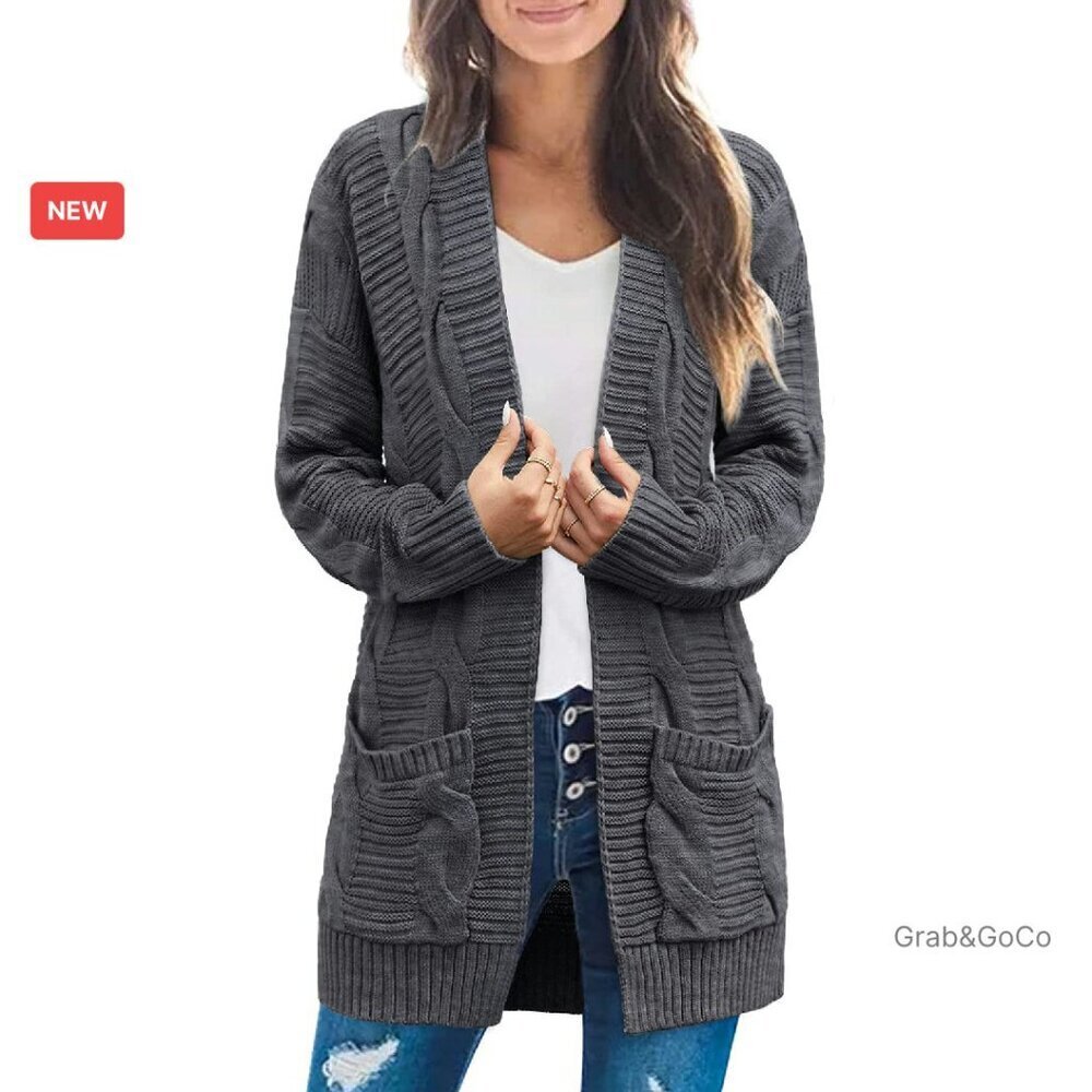 Long Sleeve Cable Knit Cardigan Sweater Open Front Chunky Oversized Boyfriend
